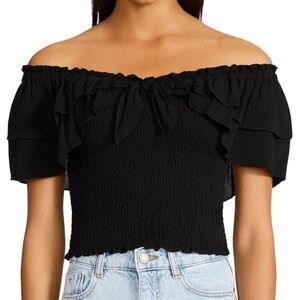 BB Dakota by Steve Madden Womens Did I Flutter Smocked Ruffled Pullover Top